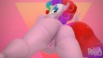 3d_(artwork) anthro anthrofied anus biped butt clown_makeup digital_media_(artwork) equid equine female friendship_is_magic genitals gesture hair hand_gesture hasbro hi_res looking_at_viewer looking_back mammal my_little_pony nude pinkie_pie_(mlp) pupils pussy rexyvexi smile solo thick_thighs v_sign