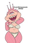 2024 anthro bikini bikini_bottom bikini_top breasts clothing dialogue english_text female fish gem hi_res impstripe jewelry kamp_koral:_spongebob's_under_years marine navel necklace nickelodeon open_mouth open_smile pearl_(gem) pearl_necklace pink_body rea_(spongebob_squarepants) simple_background smile smiling_at_viewer solo spongebob_squarepants swimwear talking_to_viewer text two-piece_swimsuit white_background