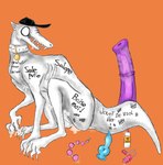 anal_beads animal_dildo animal_sex_toy bad_batter_(off) baseball_cap bodily_fluids body_writing canine_dildo claws clothing collar cum cum_in_mouth cum_inside cum_on_body cum_pool digitigrade dildo emaciated equine_dildo fangs feral french_text genital_fluids hat headgear headwear hi_res lube_bottle male monster off_(game) queentexx semi-anthro sex_toy sex_toy_background sitting skinny slim solo tally_marks teeth text the_batter_(off) vibrator visible_ribs western_tally_marks white_body white_skin writing_on_thigh