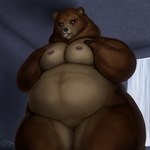 1:1 anthro areola bear belly belly_overhang big_breasts body_size_growth breasts brown_body brown_fur female from_front_position fur genitals growth_sequence hand_on_own_breast hi_res looking_down looking_surprised mammal meanybeany navel nipples nude overweight pinup pose pressing_breasts_together pussy size_transformation slightly_chubby slightly_chubby_anthro slightly_chubby_female solo thick_thighs touching_own_breast transformation ursine wide_hips