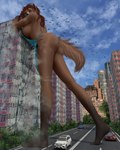 3d_(artwork) 4:5 absurd_res anthro barefoot building building_destruction butt canid canine canis car city clothed clothed_anthro clothed_female clothing cloud cracks day destruction detailed_background digital_media_(artwork) feet female female_anthro flock_of_birds full-length_portrait gloves_(marking) hi_res lapushis leg_markings looking_down low-angle_view macro macro_female mammal markings outside perspective pinup plantigrade portrait pose road shaded sky socks_(marking) soft_shading solo standing three-quarter_view vehicle wolf