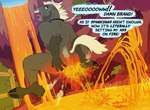 anthro bodily_fluids branded burning butt butt_on_fire dialogue digital_media_(artwork) english_text equid equine fire hand_on_butt hi_res horse lava lightning_(phillabuster) male mammal nude pain phillabuster solo speech_bubble tears text