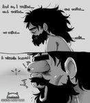 beard black_hair clothed clothing comic english_text facial_hair hair hi_res human male mammal meme not_furry pogchamp shirt text topwear ze_blackball.d