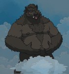 2022 anthro arm_tuft beard belly belly_tuft black_body black_hair body_hair canid canine chest_hair chest_tuft eyes_closed facial_hair hair hands_on_belly happy_trail hi_res holding_belly inner_ear_fluff kouya_wulfhardt male mammal muscular muscular_anthro muscular_male mythological_canine mythological_creature mythology navel nipples overweight overweight_anthro overweight_male pubes shoulder_tuft simple_background solo steam teeth tongue tongue_out tuft vaisz were werecanid werecanine werewolf