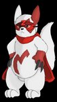 2020 absurd_res alpha_channel belly black_eyes claws clothing darknetic digital_media_(artwork) feral fur generation_3_pokemon hero hi_res male markings mask nintendo pokemon pokemon_(species) red_body red_fur red_markings red_sclera simple_background solo standing white_body white_fur zangoose zangtober_2020