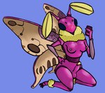 anthro arthropod balls blue_eyes blush blush_lines breasts erection fur genitals gynomorph insect intersex lepidopteran moth mr.pp nipples non-mammal_balls non-mammal_nipples nude penis pink_body rosy_maple_moth segmented_body selfie sitting small_breasts solo yellow_body yellow_fur