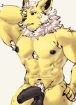 2024 abs anthro anthrofied armpit_tuft balls barazoku biceps big_muscles big_penis biped black_balls black_nipples black_penis black_sclera eeveelution erection foreskin fur generation_1_pokemon genitals hair hi_res humanoid_genitalia humanoid_penis jolteon looking_at_viewer male muscular muscular_anthro muscular_male nintendo nipples nude_anthro nude_male pecs penis pokemon pokemon_(species) pokemorph solo sora_png tongue tongue_out vein veiny_penis white_eyes white_hair yellow_body yellow_fur