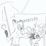 1:1 2023 4_fingers anthro blush blush_lines canid canine clothed clothing currency_symbol disney dollar_sign duo electronics emanata english_text fennec_fox fingers finnick_(zootopia) food fox gloves_(marking) holding_food holding_object male male/male mammal markings monochrome nick_wilde pawpsicle phone popsicle red_fox simple_background smile swimming_trunks swimwear symbol taking_picture text thermite topless topless_male true_fox umbrella zootopia