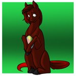 1:1 border brown_eyes earth_pony egg equid equine female feral foxenawolf free_agent_(mlp) friendship_is_magic fur goldfur's_cogsverse gradient_background hair hasbro holding_egg holding_object horse mammal my_little_pony pony red_body red_fur red_hair simple_background solo tail white_border