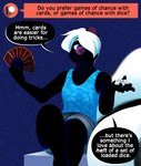 Rating: s
ID: 5571597
Date: 2025-05-14 12:29:54 -0400
Status: active
Score: 3
big_tail black_body black_fur blue_eyes bottomwear card clothed clothing conditional_dnp cupsofjade dialogue dice english_text fur mammal markings mephitid shirt shorts skunk striped_markings striped_tail stripes tail tail_markings tank_top text topwear post #5571597