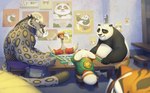 absurd_res ailurid amuriart anatid anseriform anthro avian bear belly bird clothed clothing dreamworks duck felid fur giant_panda group hi_res kung_fu_panda mahjong male mammal markings master_po_ping master_shifu master_tigress mr._ping multicolored_body multicolored_fur overweight pantherine playing_game red_panda snow_leopard spots spotted_body spotted_fur tai_lung_(kung_fu_panda) tiger topless