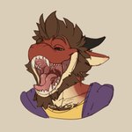 1:1 absurd_res anthro beard bodily_fluids body_hair brown_eyes brown_hair bust_portrait chest_fur chest_hair chest_tuft clothed clothing digital_media_(artwork) dragon dragonborn_(dnd) dungeons_and_dragons eyebrows facial_hair fangs hair hasbro hi_res hoodie horn imminent_vore male maty_the_dragon_(character) mouth_shot mxquill_(artist) mythological_creature mythological_scalie mythology open_mouth portrait pred_focus presenting presenting_mouth red_body red_scales saliva saliva_string scales scalie sharp_teeth shirt simple_background smile smug solo teeth thick_eyebrows throat tongue tongue_out topwear tuft uvula wizards_of_the_coast