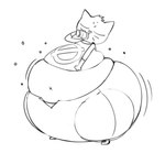 2019 anthro black_and_white bloated bottom_heavy bottomwear bubble bubble_emanata butt clothed clothed_anthro clothed_female clothing digital_drawing_(artwork) digital_media_(artwork) domestic_cat drunk drunk_bubble emanata eyes_closes felid feline felis female female_anthro front_view full-length_portrait fur head_tuft hi_res hyper hyper_inflation inflation liquid_inflation maddeku mae_borowski mammal midriff monobutt monochrome navel night_in_the_woods pants paws portrait prick_ears shirt simple_background sketch solo substance_intoxication t-shirt three-quarter_view topwear tuft unbuttoned unbuttoned_pants whiskers white_background x_navel