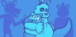 2023 alligator alligatorid animatronic anthro bear blue_background blue_body blue_clothing blue_ears blue_hat blue_headwear blue_jacket blue_nose blue_scales blue_tail blue_top_hat blue_topwear bodily_fluids bonnie_(fnaf) canid canine canis clothing comforting crocodilian crying datbx datbx_(datbx) digital_media_(artwork) eyes_closed five_nights_at_freddy's fox foxy_(fnaf) freddy_(fnaf) group hat headgear headwear hug jacket lagomorph leporid long_ears machine male mammal monochrome nonbinary_(lore) rabbit reptile robot robot_anthro scales scalie scottgames simple_background tail tears tongue top_hat topwear