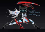 Rating: s
ID: 3640986
Date: 2022-10-21 13:04:37 -0400
Status: active
Score: 70
2022 anthro anthrofied ariochai arm_blade bellabot black_body blade blue_body cape carrefour clothing dialogue domestic_cat felid feline felis fighting_pose front_view hi_res kerfus logo looking_at_viewer male mammal melee_weapon open_mouth polish_text pose pudu_robotics red_body screen screen_face signature solo spread_legs spreading text three-point_landing torn_clothing translated weapon white_body wrist_blade wrist_weapon post #3640986