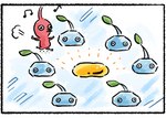 ambiguous_gender colored comic_panel elemental_creature flora_fauna group humanoid ice ice_pikmin kino_takahashi nectar nintendo not_furry nude pikmin pikmin_(species) plant red_body red_pikmin running text