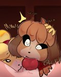 animal_crossing animal_genitalia animal_penis anthro ball_suck balls big_penis bodily_fluids bottomwear brother_(lore) brother_and_sister_(lore) brown_body canid canine canine_genitalia canine_penis canis clothed clothing crossdressing digby_(animal_crossing) domestic_dog fellatio female fur genitals group hair hand_behind_head hand_on_head heart_eyes heart_symbol huge_penis indirect_incest_(lore) isabelle_(animal_crossing) knot knotted_penis male male/female male/male mammal nintendo oral penile penis saliva sex shih_tzu sibling_(lore) simple_background sister_(lore) sucking text tofuuu toy_dog trio yellow_body yellow_fur