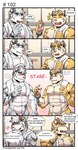 abs anthro blush comic dialogue english_text felid gym_pals h155296 hi_res locker_room male male/male mammal myosotis_(gym_pals) nipple_piercing nipples nude pal_(gym_pals) pantherine piercing text tiger