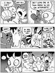 2020 3:4 7_panel_comic ambiguous_gender antennae_(anatomy) anthro bag biped black_and_white black_eyes black_text bow_ribbon cave celebi celebi_(yapc) cheek_spots clefable comic dialogue digital_media_(artwork) dot_eyes dot_pupils elekid ellipsis english_text erik_(yapc) exclamation_point eyebrows eyelashes eyes_closed eyewear feral flavia-elric fluffy fluffy_tail fossil_pokemon fur generation_1_pokemon generation_2_pokemon gengar group hair haniya_(yapc) legendary_pokemon looking_at_another looking_away monochrome motion_lines mouth_closed nintendo omanyte on_ground paras paris_(yapc) paws pokemon pokemon_(species) pokemon_mystery_dungeon question_mark sentret shell silvia_(yapc) sitting sound_effects speech_bubble spike_chunsoft standing sunglasses tail talking_to_another teeth terry_(yapc) text white_sclera wings x_eyes