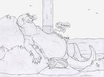 2023 abdominal_bulge ambient_bird anthro anthro_pred balls_outline beachcomber_(strega) bulge clothed clothing detailed_bulge dialogue digestion_noises english_text feet fully_inside fur genital_outline greyscale hi_res imminent_death licking licking_lips male male_pred mammal membrane_(anatomy) monochrome mustelid otter penis_outline sea semi-anthro soft_vore solo speech_bubble strega swimming_trunks swimwear tail text toes tongue tongue_out topless traditional_media_(artwork) vore water webbed_feet webbed_hands whiskers willing_prey