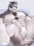 3:4 abs accessory anthro anus black_nose bulge butt canid canine canis clothing fug@9 fur grey_body grey_fur headband hi_res horkeu_kamui_(tas) lifewonders male mammal muscular muscular_anthro muscular_male nipples pecs solo tokyo_afterschool_summoners underwear wolf