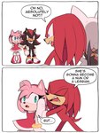 2023 absurd_res amy_rose bat clothing dialogue echidna english_text eulipotyphlan eyes_closed fangs female gloves group handwear hedgehog hi_res knuckles_the_echidna male mammal monotreme on_model pushing rouge_the_bat sega shadow_the_hedgehog simple_background sonic_the_hedgehog_(series) speech_bubble teeth text thin_calves thin_legs thin_thighs toonsite white_background