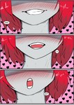 blush comic dialogue fish hair heart_symbol hi_res lizzard_sama marine red_hair serena_(kai_the-shark) shark teasing text