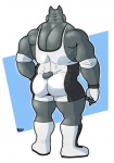 2013 anthro biceps big_muscles biped boots butt canid canine canis clothing domestic_dog fingerless_gloves footwear fur gloves great_dane handwear hound_(character) houndgrey male mammal mastiff molosser muscular muscular_anthro muscular_male pose shoes simple_background solo standing wrestler wrestling_singlet