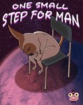 absurd_res bent_over canid canine canis chair cover cover_art cover_page domestic_dog female feral froki furniture hi_res looking_down mammal meme neon_genesis_evangelion on_chair shinji_in_a_chair sitting sitting_on_chair solo space space_dogs strelka