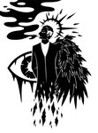 2016 animal_humanoid aureola avian avian_humanoid bird_humanoid black_and_white clothing crumbling digital_drawing_(artwork) digital_media_(artwork) feathered_wings feathers greying_hair hair head_turned hi_res humanoid johan_kaufmann male monochrome multi_wing pupils silhouette simple_background smoke suit sunnyclockwork the_last_door white_background wings