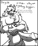 anthro balls belly belly_expansion big_balls big_penis black_and_white black_border blush blush_lines bodily_fluids border chips_(food) day_count eating eating_food erection expansion felid feline food genital_fluids genitals growth growth_pills hairy huge_balls huge_penis humanoid_genitalia humanoid_penis hyper hyper_balls hyper_genitalia hyper_penis kahto_(character) kahto_taph42 leaking_precum looking_at_genitalia looking_at_penis looking_down male mammal meme monochrome muscle_growth musclegut muscular no_nut_november pecs penis precum shaded simple_background solo text tufted_fur white_background