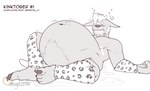 animal_print belly bodily_fluids cum cum_inflation cum_inside drooling excessive_cum excessive_genital_fluids genital_fluids hi_res hiccup inflation kinktober leopard_print male moblie monochrome pregnant pregnant_male saliva simple_background solo