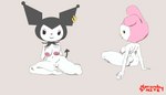 7:4 absurd_res anthro areola big_areola breasts demon duo ear_piercing facial_piercing female genital_piercing genitals hi_res kuromi lagomorph leporid mammal melody_(disambiguation) navel navel_piercing nipple_piercing nipples onegai_my_melody piercing pussy pussy_piercing rabbit sanrio saturdaynite spade_tail tail