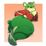 1:1 2023 animal_crossing anthro bear big_butt biped bottomless bottomless_anthro bottomless_female brown_body brown_fur butt charlise_(animal_crossing) clothed clothing countershade_fur countershading female fur green_body green_fur hi_res jacket lying mammal multicolored_body multicolored_fur nintendo rayjay red_clothing red_topwear smile smug_face solo topwear two_tone_body two_tone_fur