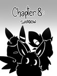 2020 3:4 ambiguous_gender black_body black_eyes black_text clefable cover digital_media_(artwork) eevee english_text flavia-elric fur generation_1_pokemon group hair horn monochrome neck_tuft nidoran nidoran♀ nintendo number pokemon pokemon_(species) pokemon_mystery_dungeon simple_background spike_chunsoft teeth text trio tuft white_nose white_sclera