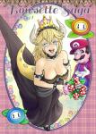 absurd_res alternate_species animal_humanoid big_breasts bodily_fluids bowser bowsette_meme breasts cleavage clothed clothing collar comic cover cover_art cover_page crossgender crown elemental_creature english_text female fire_flower flora_fauna hat headgear headwear hi_res horn horned_humanoid humanoid koopa male mario mario_bros meme nintendo pencils_(artist) piranha_plant plant scalie spiked_collar spikes super_crown tears text text_on_clothing text_on_hat text_on_headwear