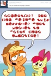 amber_eyes apple apple_bloom_(mlp) applejack_(mlp) ask_jappleack blonde_hair candy child chocolate chocolate_milk clothing code dessert dialogue drinking duo earth_pony english_text equid equine female feral flavored_milk food friendship_is_magic fruit glass green_eyes hair hasbro hat headgear headwear horse hotdiggedydemon mammal milk my_little_pony ovaltine plant pony red_hair sibling_(lore) sister_(lore) sisters_(lore) smile text tumblr young young_feral