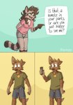 Rating: q
ID: 4220100
Date: 2023-08-07 20:59:29 -0400
Status: active
Score: 77
anthro bandage black_hair bottomwear brown_body brown_fur brown_nose canid canine canis clothing collar dialogue domestic_dog duo english_text female fur green_clothing green_shirt green_topwear grey_body grey_bottomwear grey_clothing grey_fur grey_shorts hair hi_res humor joke male male/female mammal matt_riskely procyonid raccoon riley_(tinydeerguy) shirt shorts television_remote text tinydeerguy topwear post #4220100