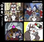 akita anthro anthro_on_anthro bachelor_party bau_husky beer_bottle blue_body blue_fur blush bottle brown_body brown_fur butt canid canine canis clothed clothing comic container dobermann domestic_dog drunk electronics flashback fur gab_(comic) gabshiba grey_body grey_fur group heart_symbol hug hungover husky karl_doberman ma-star_mastiff male male/male male_stripper mammal mastiff molosser muscular muscular_male nipples nordic_sled_dog pecs phone phone_call pinscher pit_bull pit_bullterrier ruff_bull siberian_husky smile spitz substance_intoxication text thong topless underwear url voff_akita white_body white_fur wide_eyed