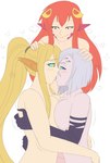 animal_ears animal_humanoid anthro apode arachnid arachnid_humanoid arthropod arthropod_humanoid bedroom_eyes big_breasts blush breast_squish breasts centaur centorea_shianus_(monster_musume) draconcopode equid equid_taur equine european_mythology female female/female greek_mythology group hi_res horse humanoid humanoid_taur hypnosis hypnotic_eyes kiss_on_lips kissing lamia legless mammal mammal_taur miia_(monster_musume) mind_control monster_girl_(genre) monster_musume mythology narrowed_eyes nude plsgts rachnera_arachnera_(monster_musume) reptile scalie seductive serpentine snake spider split_form squish taur trio