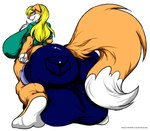 2009 anthro balls_outline big_breasts big_bulge big_butt blonde_hair bottomwear breasts bulge butt canid canid_taur canine canine_taur canis chest_tuft clothing deonwolf detailed_bulge digital_media_(artwork) fur genital_outline gynomorph hair huge_breasts huge_bulge hyper hyper_bulge intersex mammal mammal_taur multicolored_body multicolored_fur pants peach_(deonwolf) shirt solo taur teal_eyes topwear tuft two_tone_body two_tone_fur