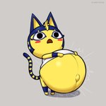 1:1 2024 2and2make22 animal_crossing ankha_(animal_crossing) anthro artist_name belly belly_expansion big_belly black_eyes bloated blue_ears blue_tail clothing colored digital_media_(artwork) domestic_cat expansion felid feline felis female grey_background hand_on_belly hand_on_own_belly hi_res huge_belly hyper hyper_belly inflation mammal markings motion_lines navel nintendo open_mouth outie_navel rapid_expansion red_cheeks shaded shirt simple_background solo striped_markings striped_tail stripes swelling tail tail_markings topwear white_clothing white_shirt white_topwear yellow_body yellow_inner_ear yellow_tail