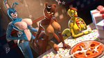 16:9 3d_(artwork) anthro avian balls bear big_balls big_breasts big_penis bird bodily_fluids breasts chicken cum cum_on_breasts detailed_background digital_media_(artwork) female five_nights_at_freddy's five_nights_at_freddy's_2 food freddy_(fnaf) galliform gallus_(genus) genital_fluids genitals gynomorph hand_on_hip hi_res intersex intersex/female lagomorph leporid looking_at_viewer mammal nipples penis phasianid pizza rabbit scottgames source_filmmaker_(artwork) thedrunk thick_thighs toy_bonnie_(fnaf) toy_chica_(fnaf) widescreen