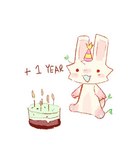 2023 ambiguous_gender anthro birthday_cake bunonthemoon cake clothing dessert food fur hat headgear headwear lagomorph leporid looking_at_viewer low_res mammal party_hat rabbit slim_anthro slim_male solo white_body white_fur