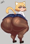 animal_humanoid big_butt blonde_hair bottomwear butt cat_humanoid clothing felid felid_humanoid feline feline_humanoid female footwear hair hi_res huge_butt huge_hips huge_thighs humanoid legwear looking_at_viewer looking_back mammal mammal_humanoid neco-arc pantyhose red_eyes shirt shoes skirt smile solo thick_thighs topwear tsukihime type-moon white_body white_skin wide_hips za_barro