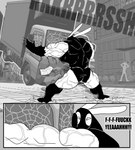 absurd_res anthro back_muscles big_butt big_muscles butt clothing comic group hi_res huge_muscles hyper hyper_muscles lagomorph leporid long_ears male mammal mask monochrome muscular muscular_anthro muscular_arms muscular_legs muscular_male muscular_thighs parttimeyeen_(artist) rabbit solo_focus suit thick_thighs tight_clothing tristen_(parttimeyeen) vein veiny_muscles