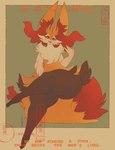 absurd_res anthro braixen crossed_legs english_text female generation_6_pokemon hi_res huge_ears inner_ear_fluff nintendo pokemon pokemon_(species) red_eyes sarifairy solo stick tail text thick_thighs tuft