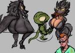 absurd_res animal_humanoid anthro anus big_breasts bodily_fluids breasts butt canid canine canis clothed clothing cum cum_on_breasts eyewear female fern_plant fluffy_friend_(postal) genital_fluids genitals group hair hi_res human humanoid lizard_dude_(postal) lizard_humanoid looking_back male male/female mammal penis postal_(series) postal_dude reptile reptile_humanoid running_with_scissors_(company) scalie scalie_humanoid simple_background sweat sweatdrop wolf