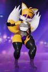 3d_(artwork) absurd_res anthro armwear bulge canid canine clothed clothing crossdressing digital_media_(artwork) elbow_gloves femboy fox gloves handwear hi_res latex latex_clothing legwear looking_at_viewer male mammal miles_prower sega solo sonic_the_hedgehog_(series) tailsltx thigh_highs translucent translucent_clothing wide_hips