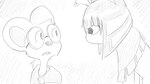 16:9 animal_crossing ankha_(animal_crossing) anthro clothed clothing dialogue_in_description domestic_cat dragonweirdo duo eyewear felid feline felis female glasses greyscale hi_res mammal monochrome mouse murid murine nintendo petri_(animal_crossing) rodent round_glasses wearing_glasses widescreen worried